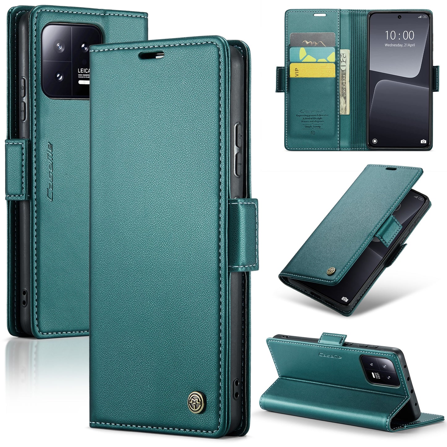 Xiaomi 13 Leather Wallet Case - RFID Blocking, Stand Function, Card Slots