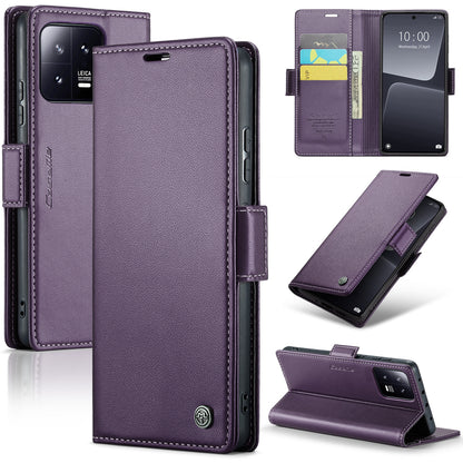 Xiaomi 13 Leather Wallet Case - RFID Blocking, Stand Function, Card Slots