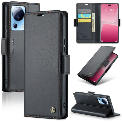 Xiaomi 13 Lite Leather Wallet Case - RFID Blocking, Stand Function, Card Slots