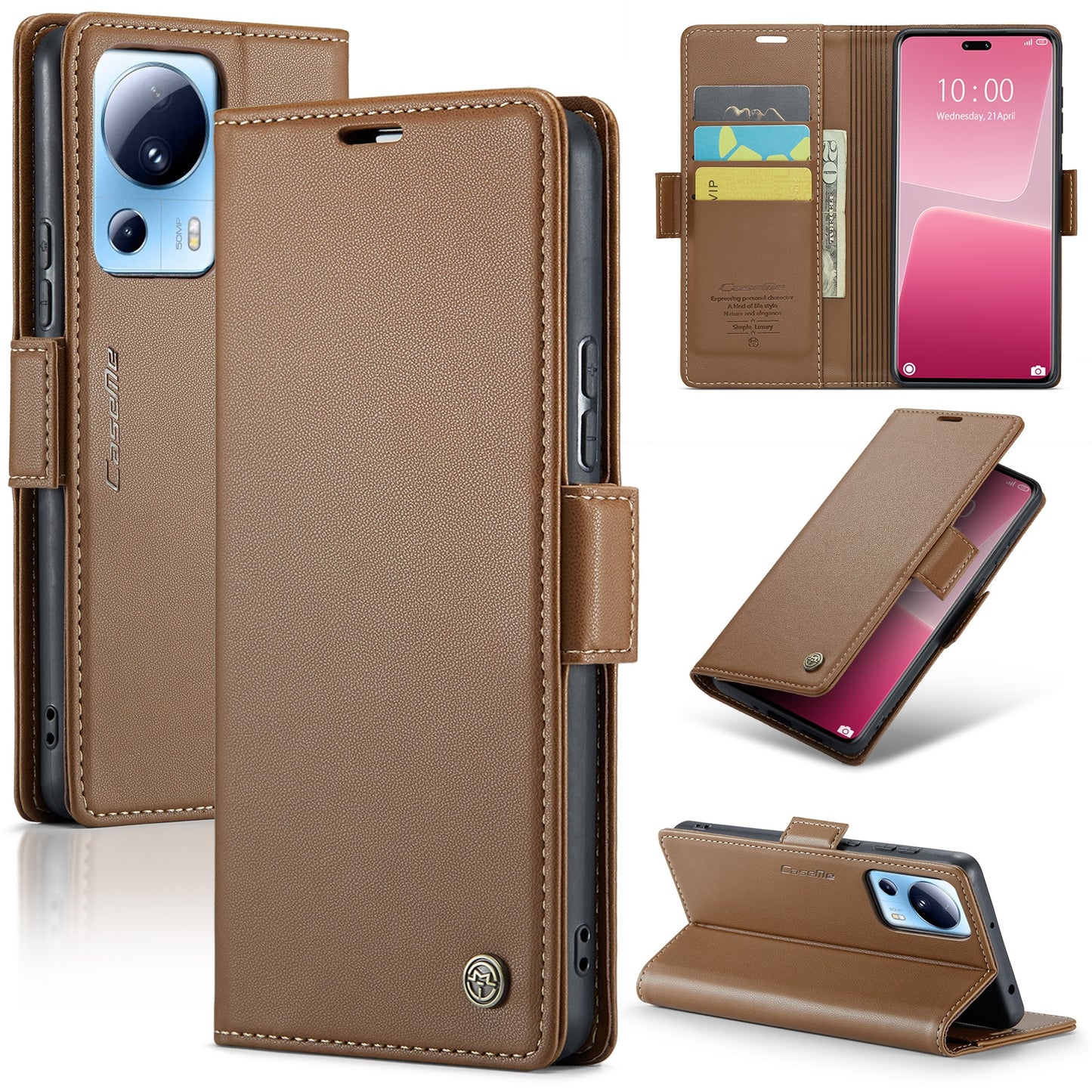 Xiaomi 13 Lite Leather Wallet Case - RFID Blocking, Stand Function, Card Slots