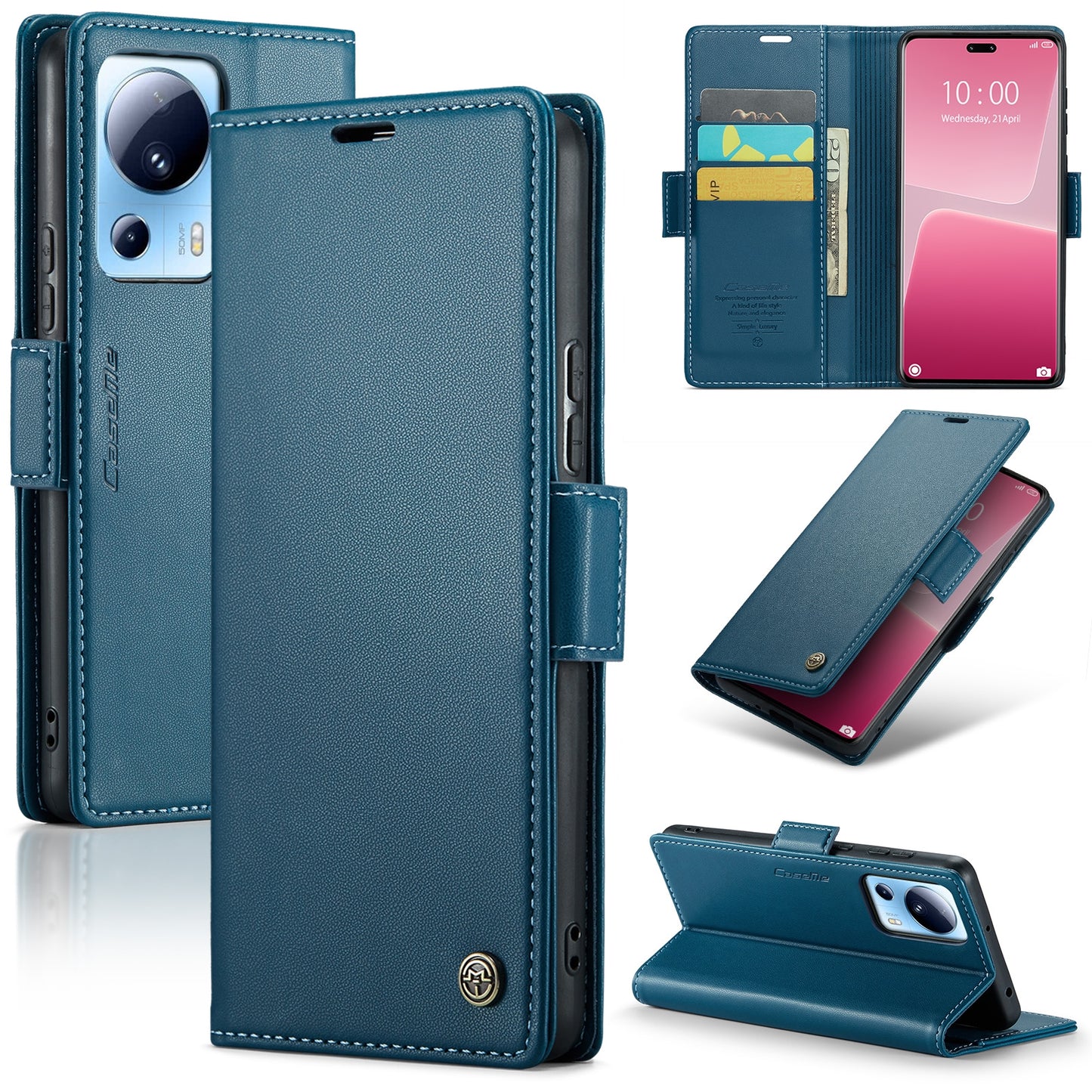 Xiaomi 13 Lite Leather Wallet Case - RFID Blocking, Stand Function, Card Slots