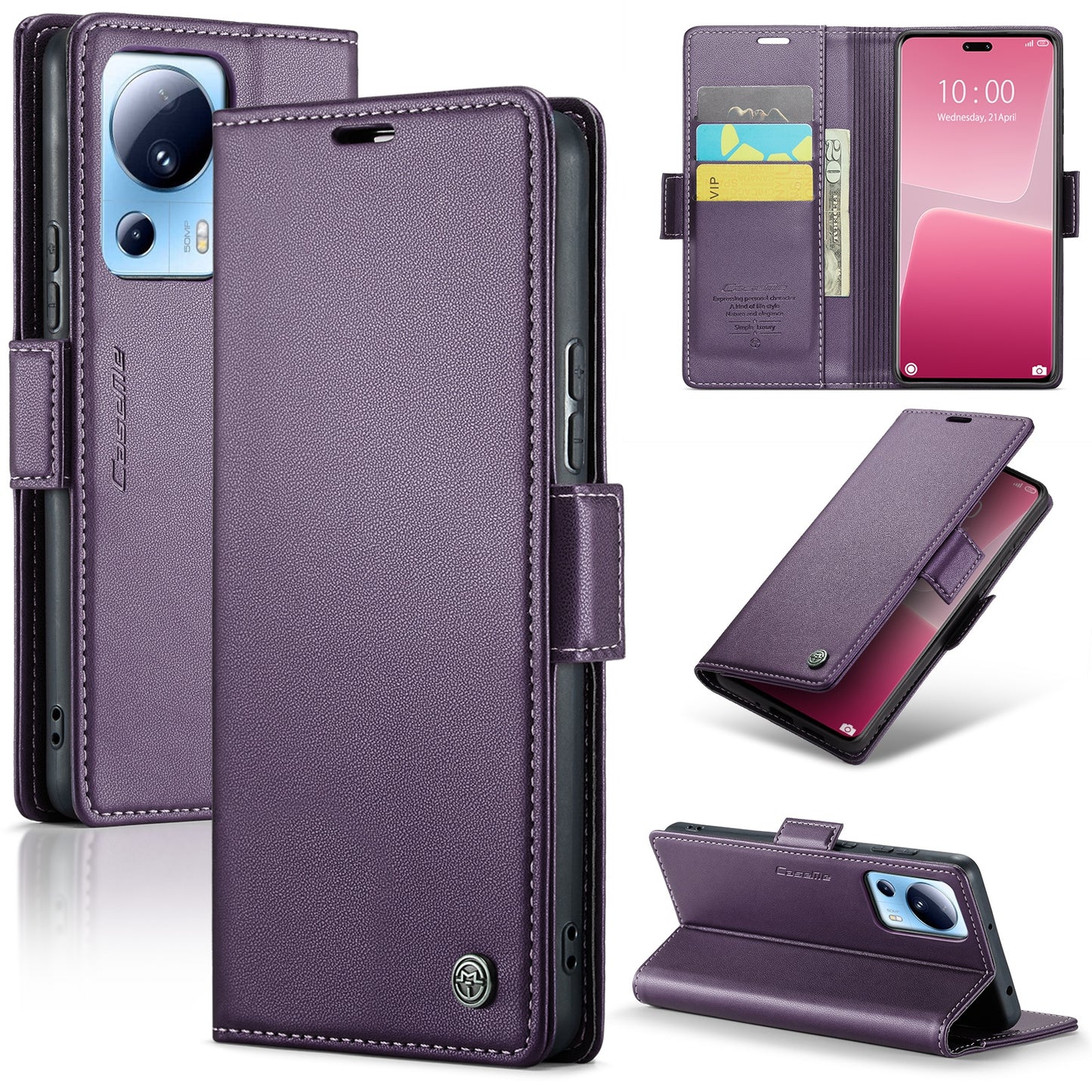 Xiaomi 13 Lite Leather Wallet Case - RFID Blocking, Stand Function, Card Slots