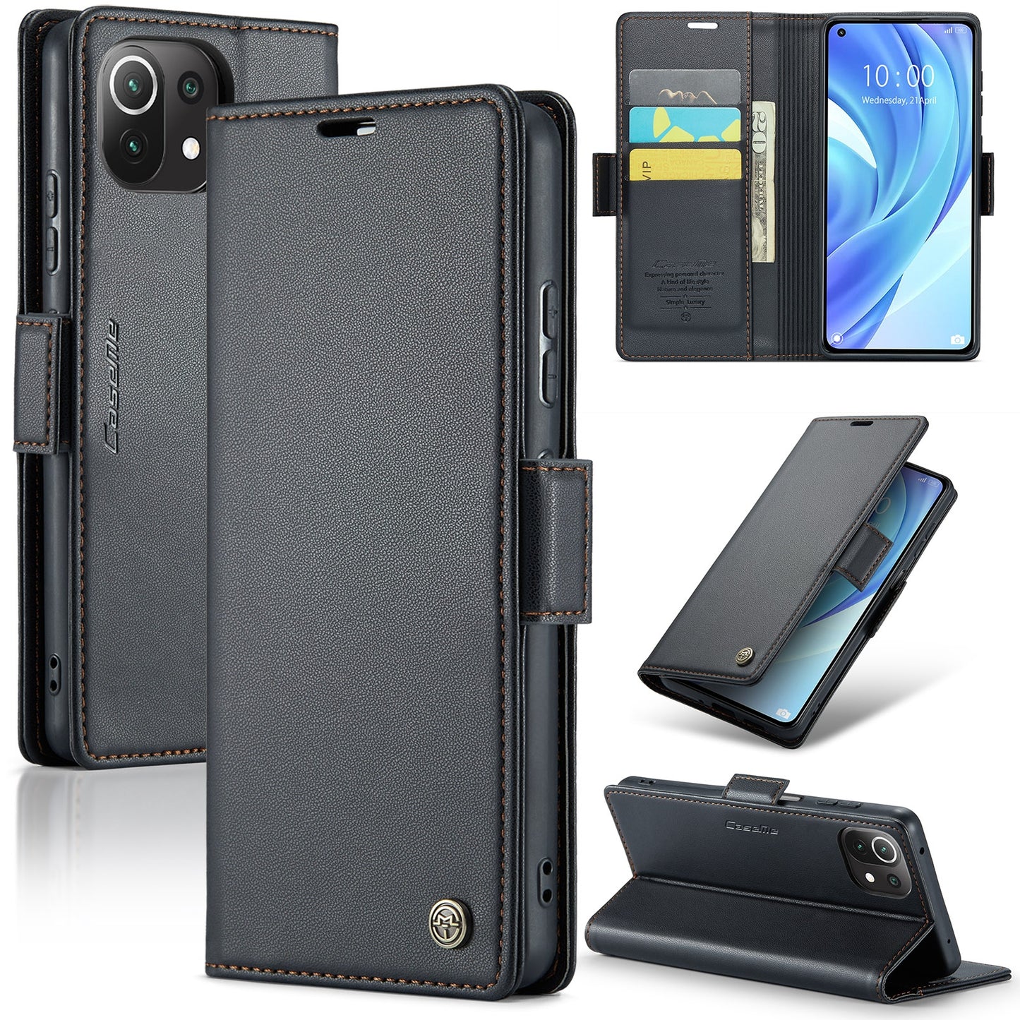 Xiaomi Mi 11 Lite Leather Wallet Case - RFID Blocking, Stand Function, Card Slots
