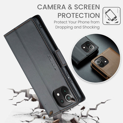 Xiaomi Mi 11 Lite Leather Wallet Case - RFID Blocking, Stand Function, Card Slots