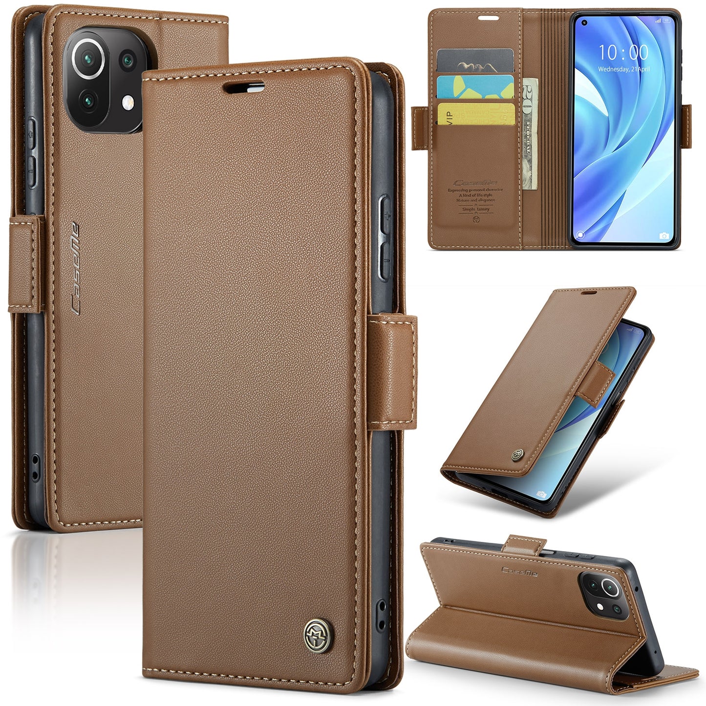 Xiaomi Mi 11 Lite Leather Wallet Case - RFID Blocking, Stand Function, Card Slots