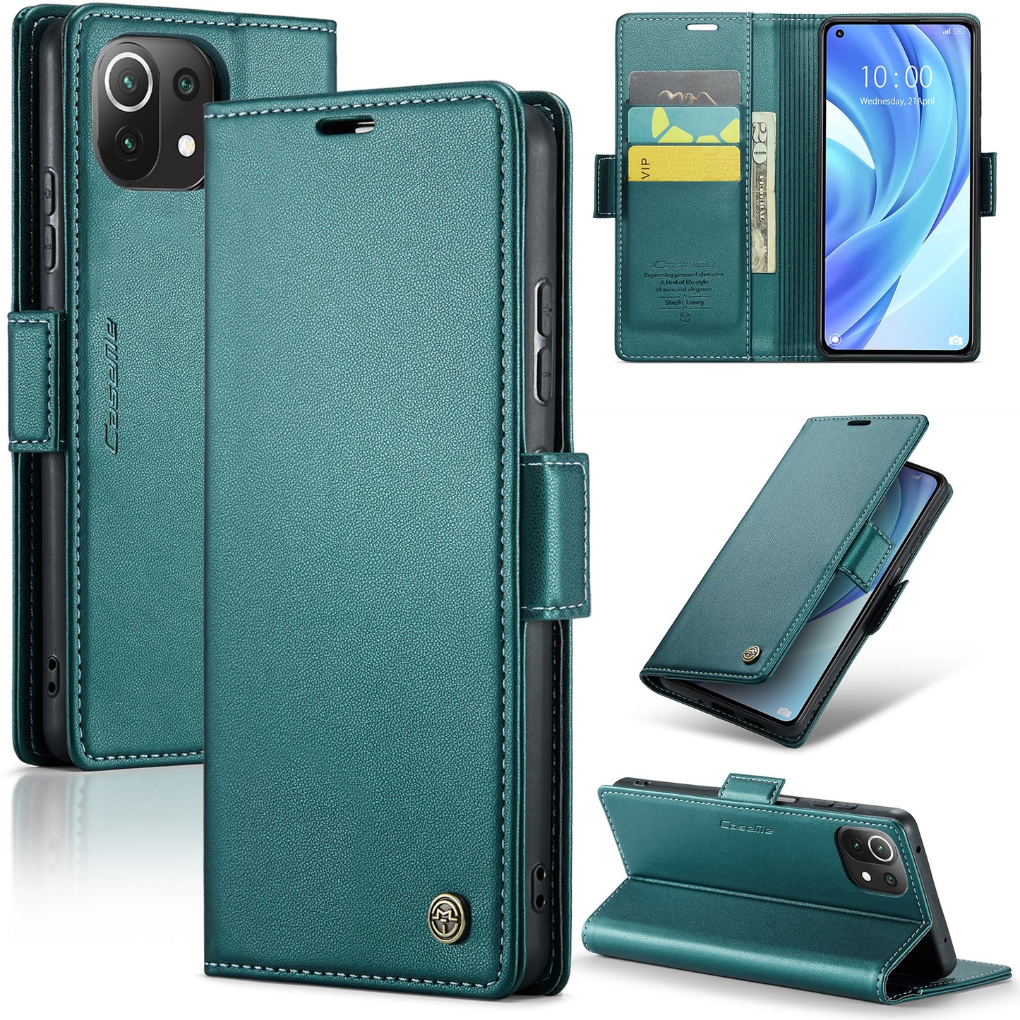 Xiaomi Mi 11 Lite Leather Wallet Case - RFID Blocking, Stand Function, Card Slots