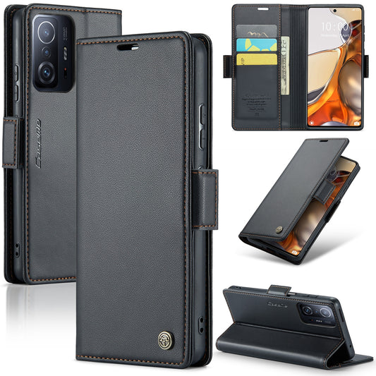 Xiaomi 11T/11T Pro Leather Wallet Case - RFID Blocking, Stand Function, Card Slots