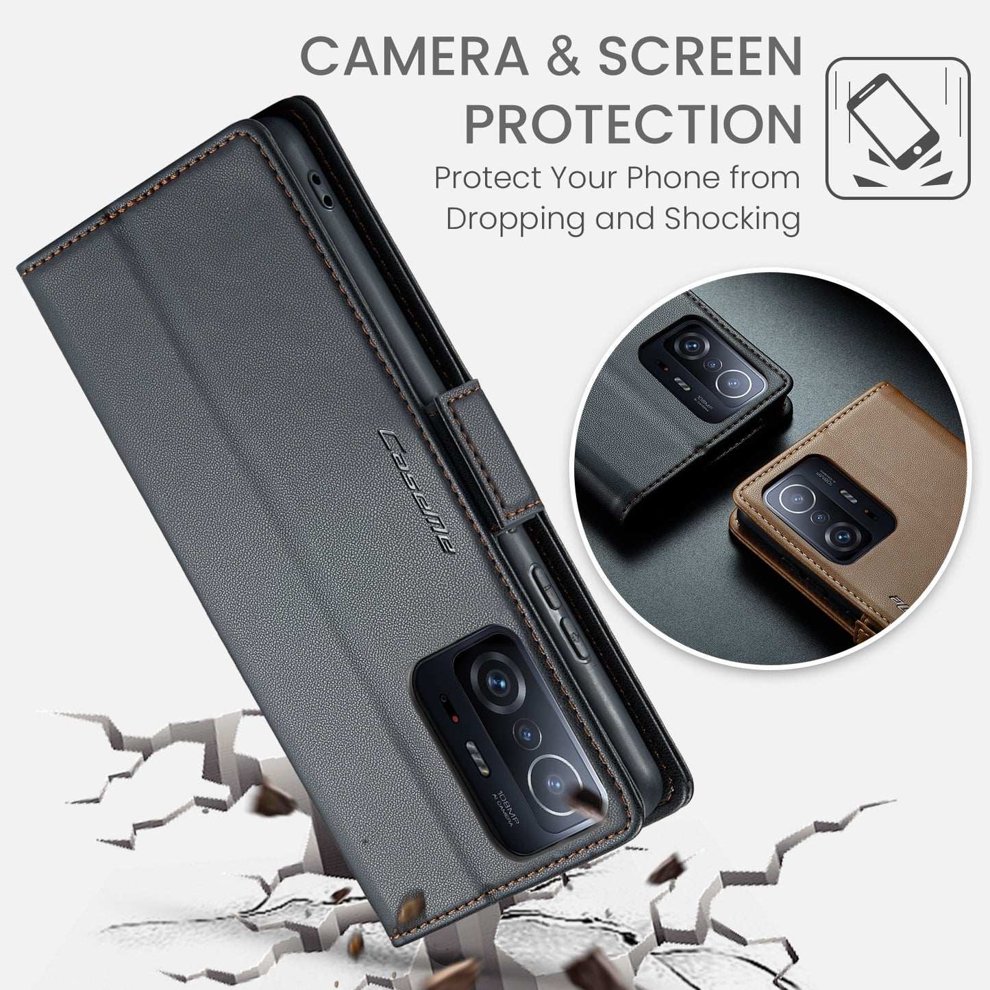 Xiaomi 11T/11T Pro Leather Wallet Case - RFID Blocking, Stand Function, Card Slots