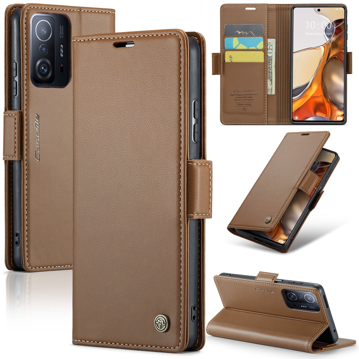 Xiaomi 11T/11T Pro Leather Wallet Case - RFID Blocking, Stand Function, Card Slots