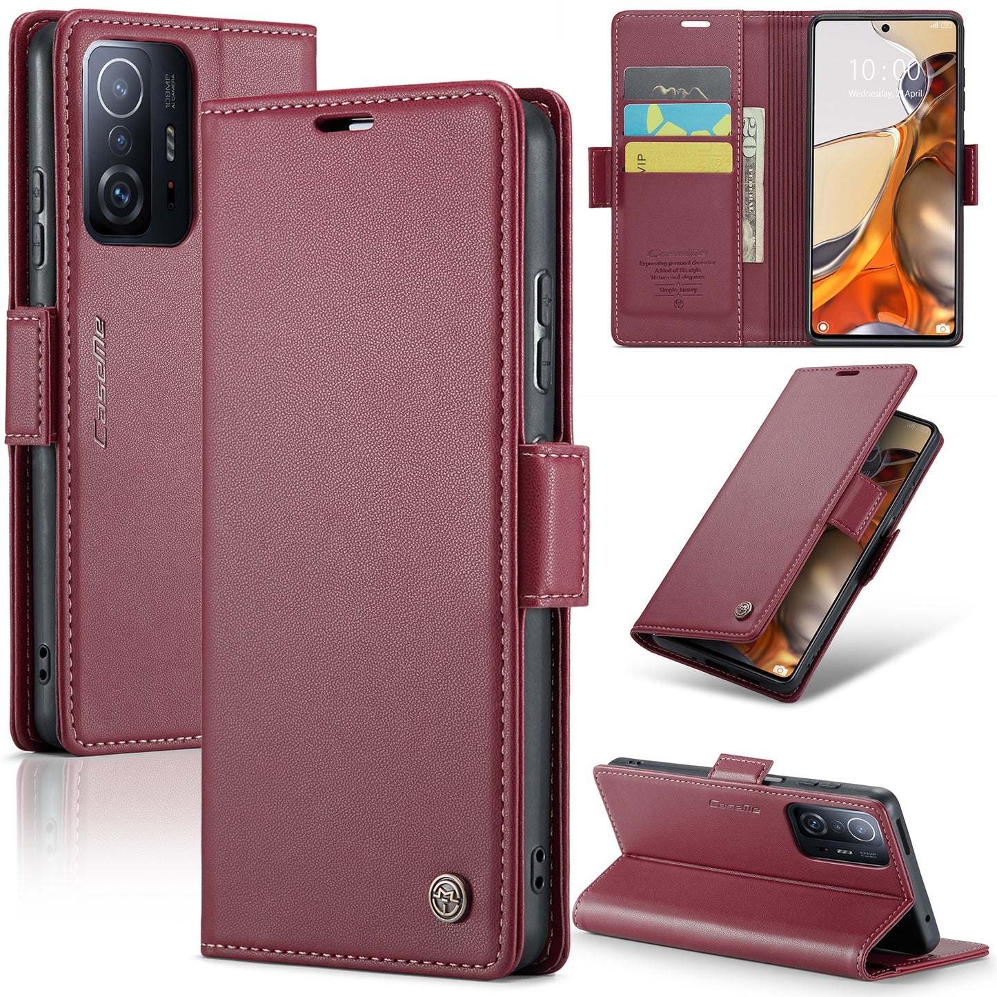 Xiaomi 11T/11T Pro Leather Wallet Case - RFID Blocking, Stand Function, Card Slots