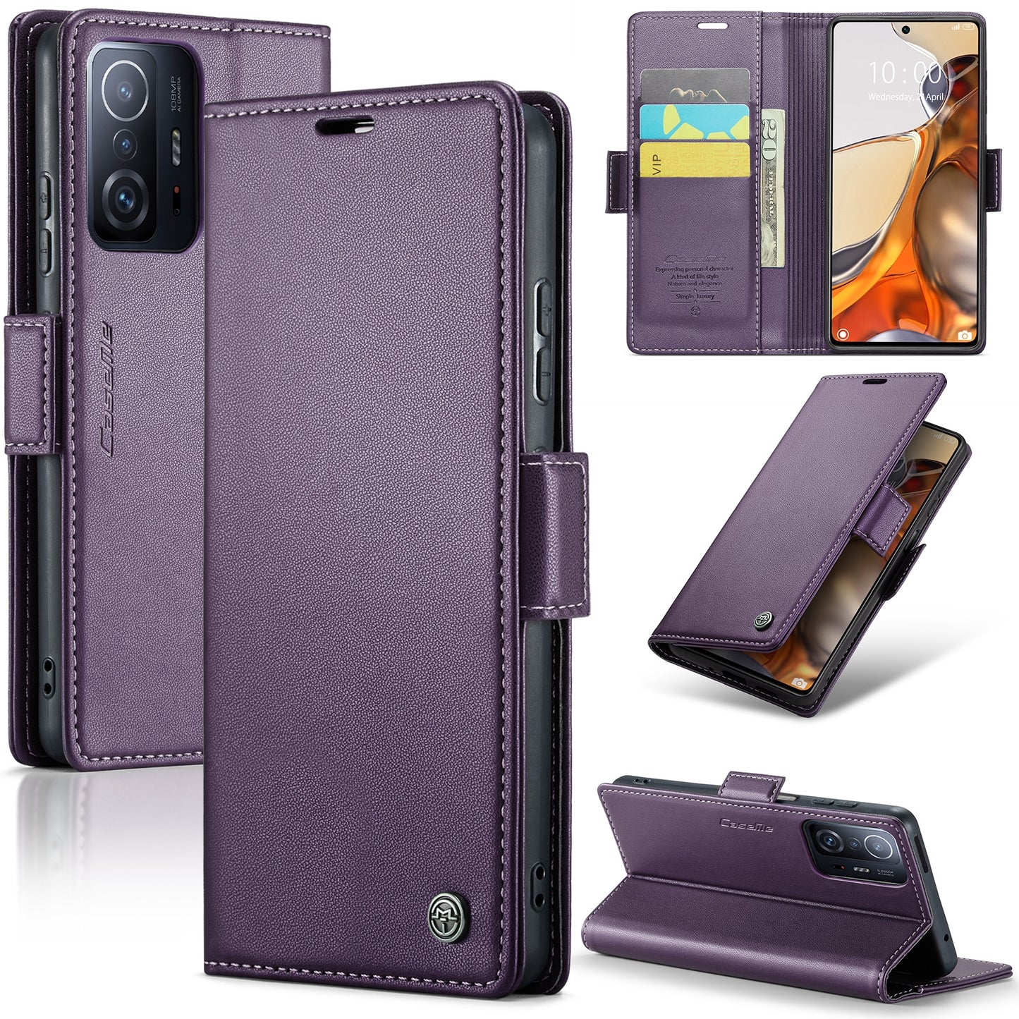 Xiaomi 11T/11T Pro Leather Wallet Case - RFID Blocking, Stand Function, Card Slots