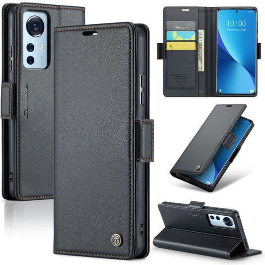 Xiaomi 12X Leather Wallet Case - RFID Blocking, Stand Function, Card Slots