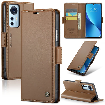 Xiaomi 12/12S Leather Wallet Case - RFID Blocking, Stand Function, Card Slots