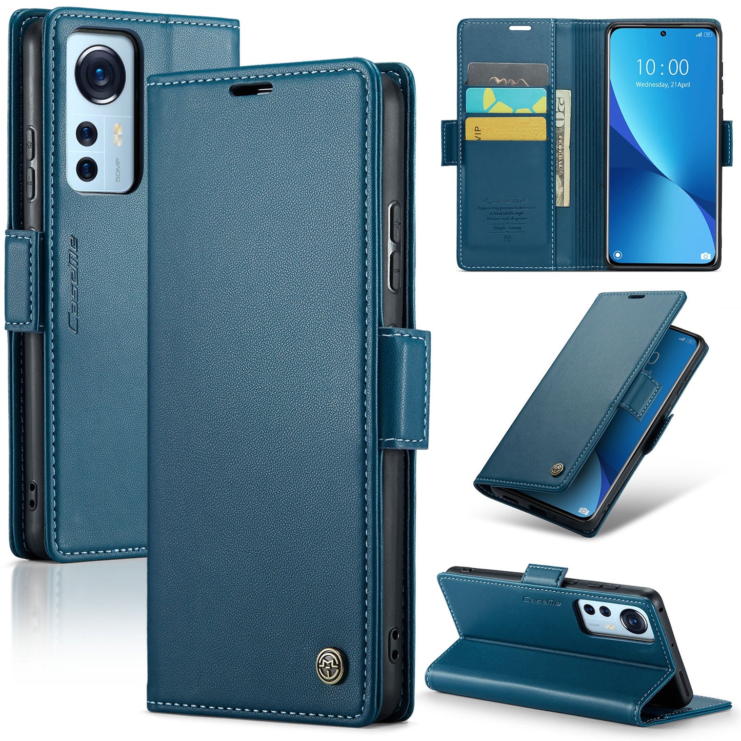 Xiaomi 12X Leather Wallet Case - RFID Blocking, Stand Function, Card Slots