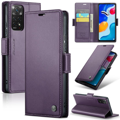 Xiaomi Redmi Note 11 4G Global Leather Wallet Case - RFID Blocking, Stand Function, Card Slots