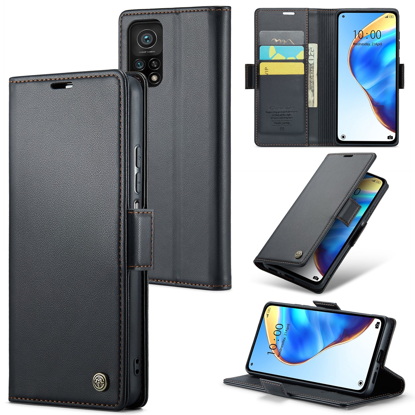 Xiaomi Mi 10T 5G Leather Wallet Case - RFID Blocking, Stand Function, Card Slots