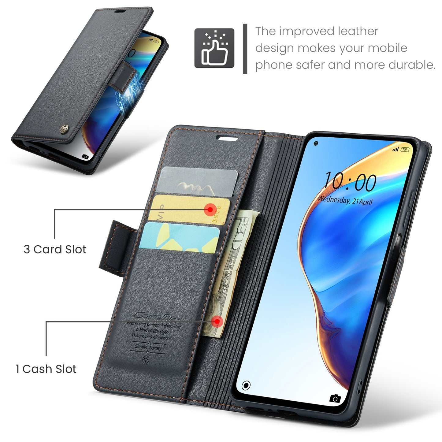 Xiaomi Mi 10T 5G Leather Wallet Case - RFID Blocking, Stand Function, Card Slots