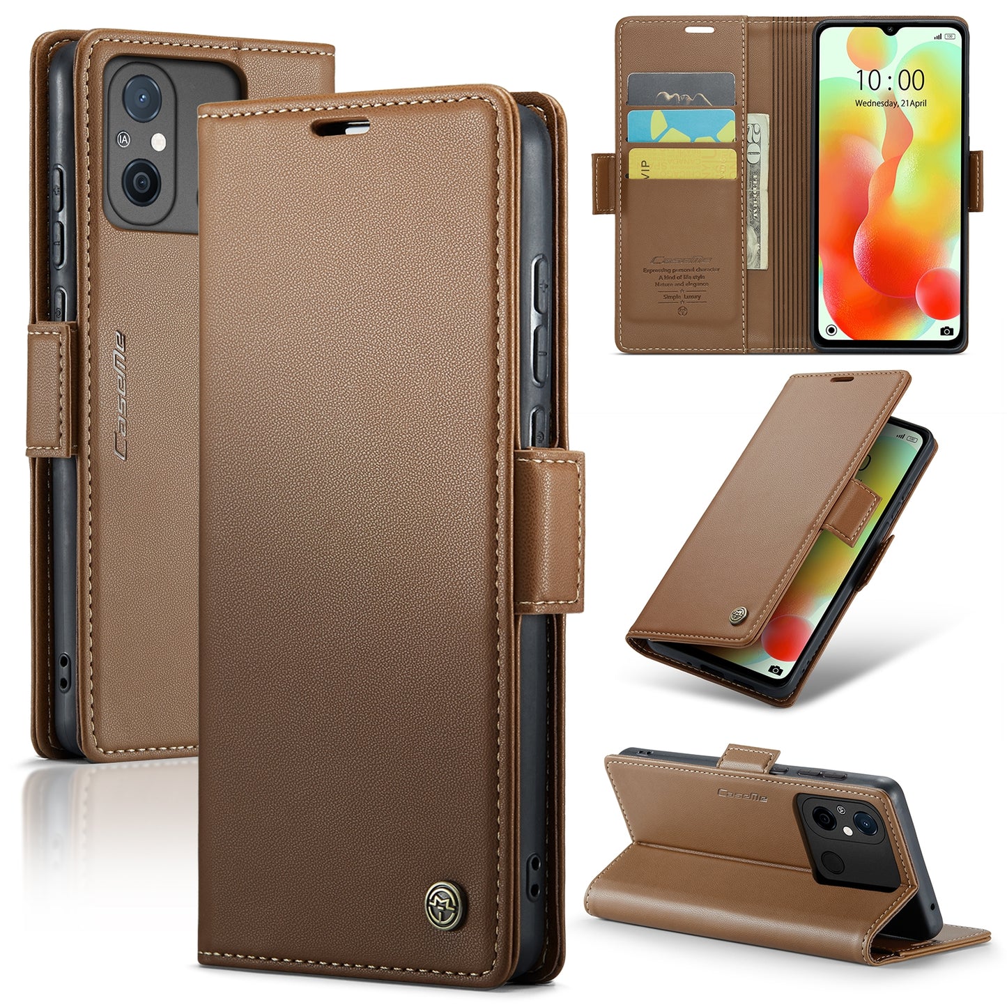 Xiaomi Redmi 11A Leather Wallet Case - RFID Blocking, Stand Function, Card Slots