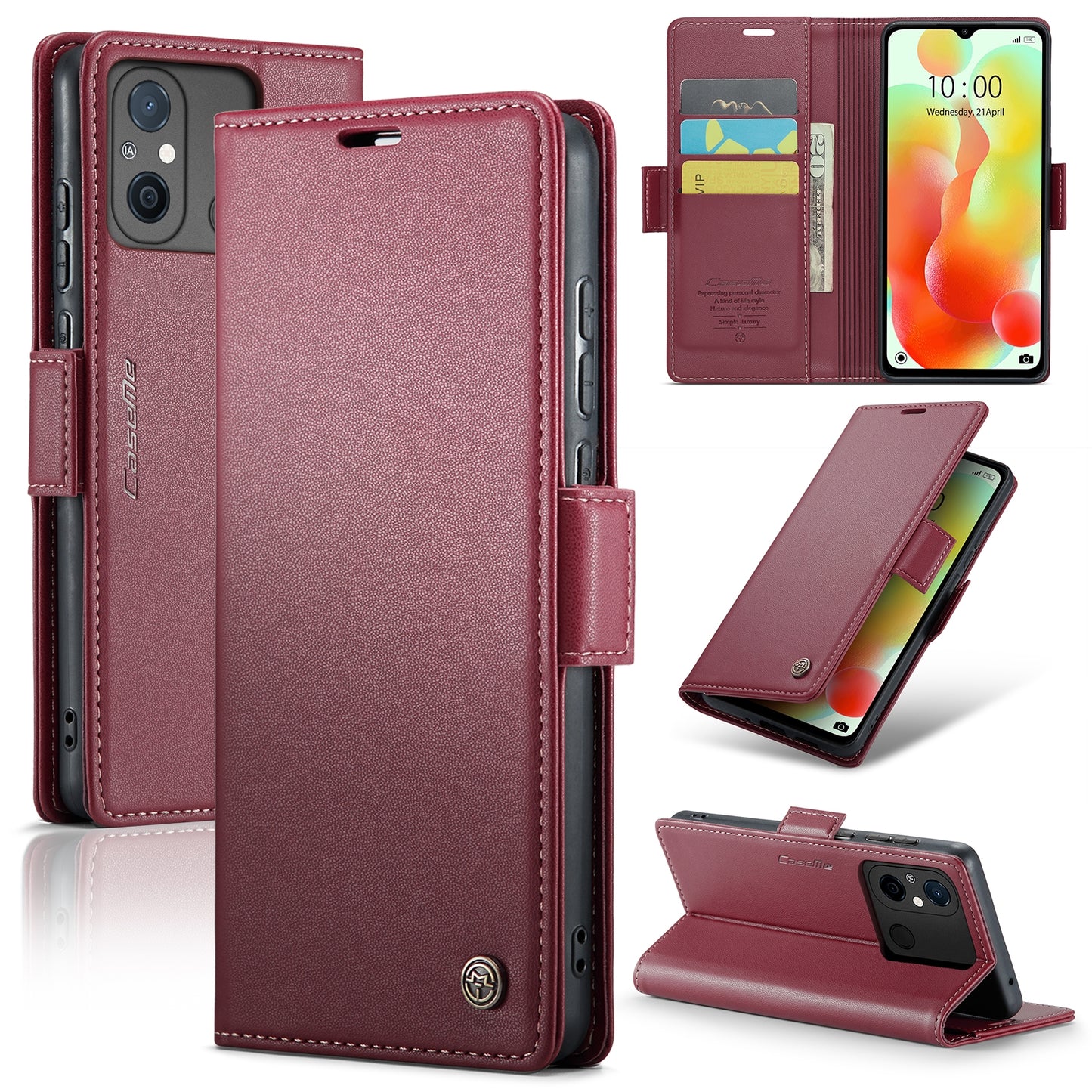 Xiaomi Redmi 11A Leather Wallet Case - RFID Blocking, Stand Function, Card Slots