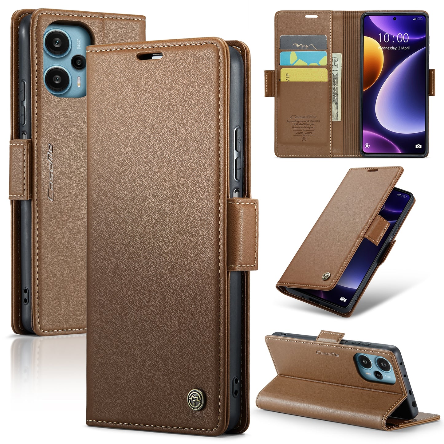 Xiaomi Poco F5 5G Leather Wallet Case - RFID Blocking, Stand Function, Card Slots