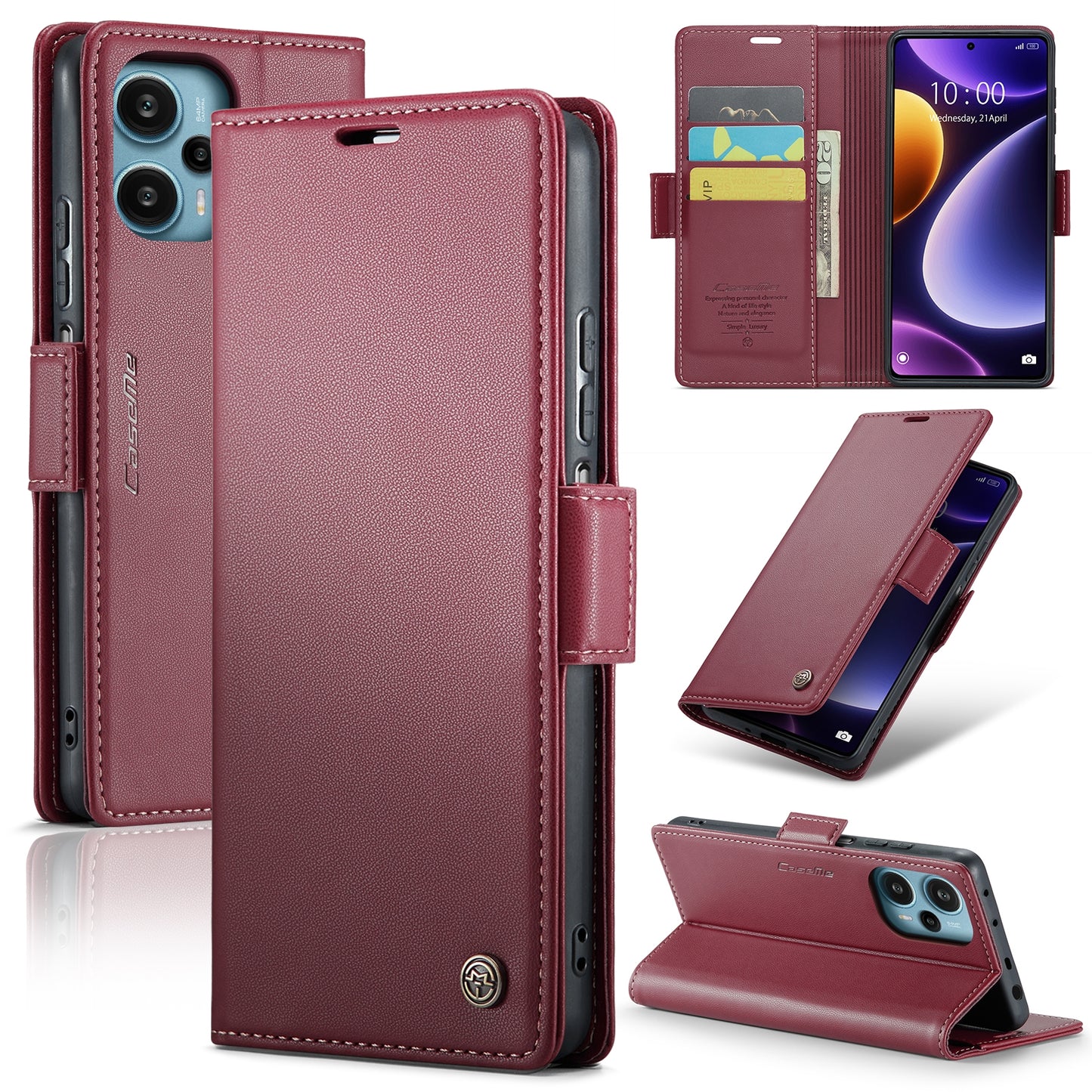 Xiaomi Poco F5 5G Leather Wallet Case - RFID Blocking, Stand Function, Card Slots