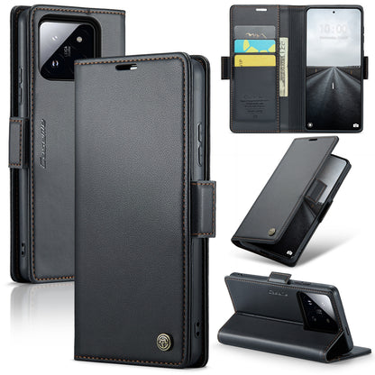 Xiaomi 14 Pro Leather Wallet Case - RFID Blocking, Stand Function, Card Slots