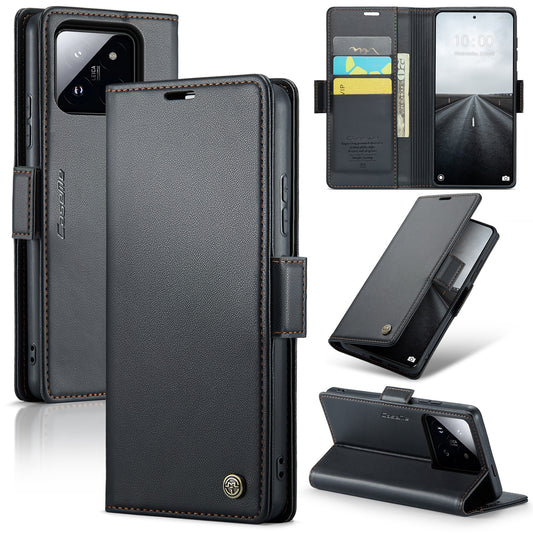 Xiaomi 14 Pro Leather Wallet Case - RFID Blocking, Stand Function, Card Slots