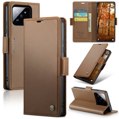 Xiaomi 14 Pro Leather Wallet Case - RFID Blocking, Stand Function, Card Slots