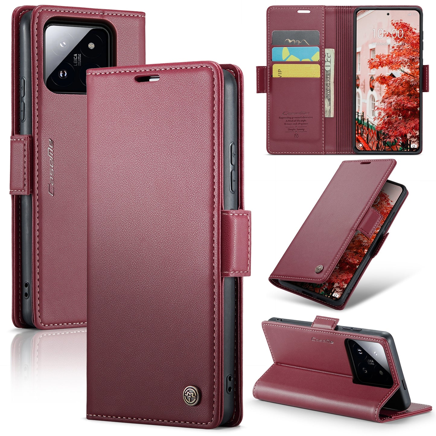 Xiaomi 14 Pro Leather Wallet Case - RFID Blocking, Stand Function, Card Slots