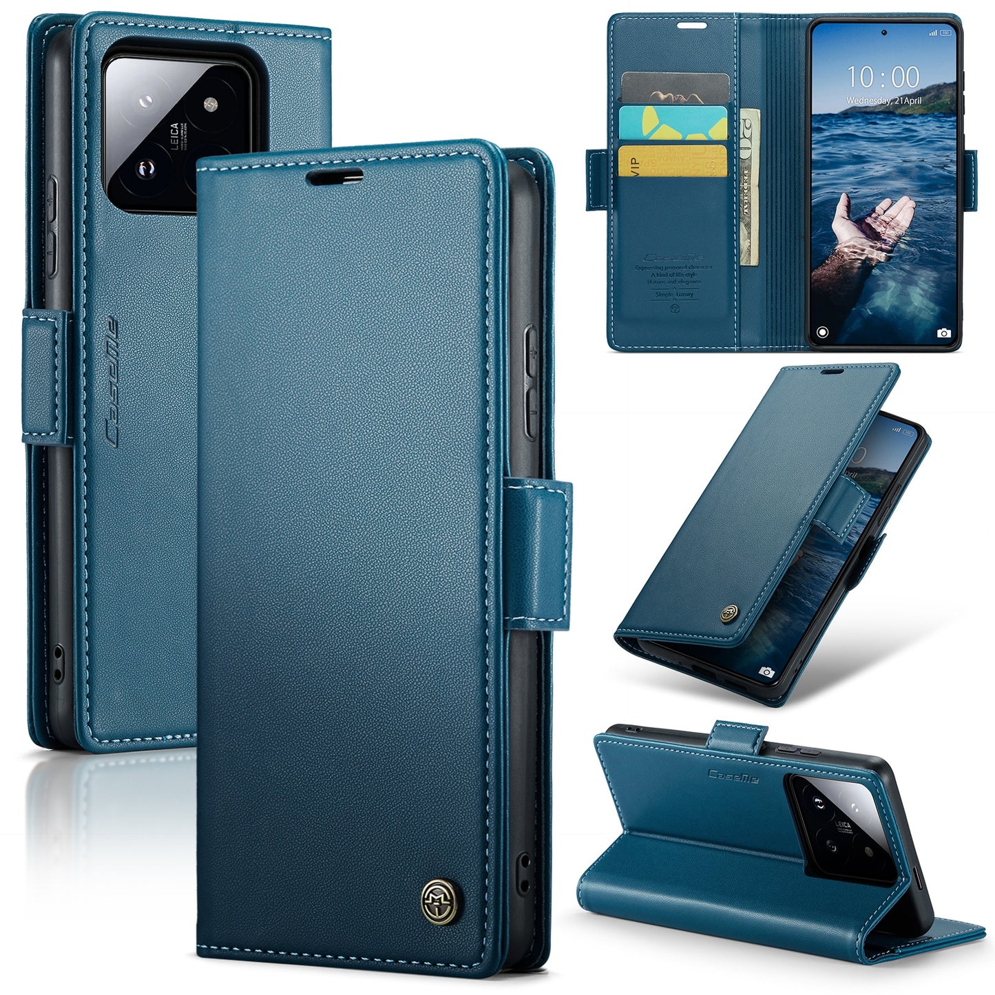 Xiaomi 14 Pro Leather Wallet Case - RFID Blocking, Stand Function, Card Slots