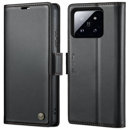 Xiaomi 14 Leather Wallet Case - RFID Blocking, Stand Function, Card Slots