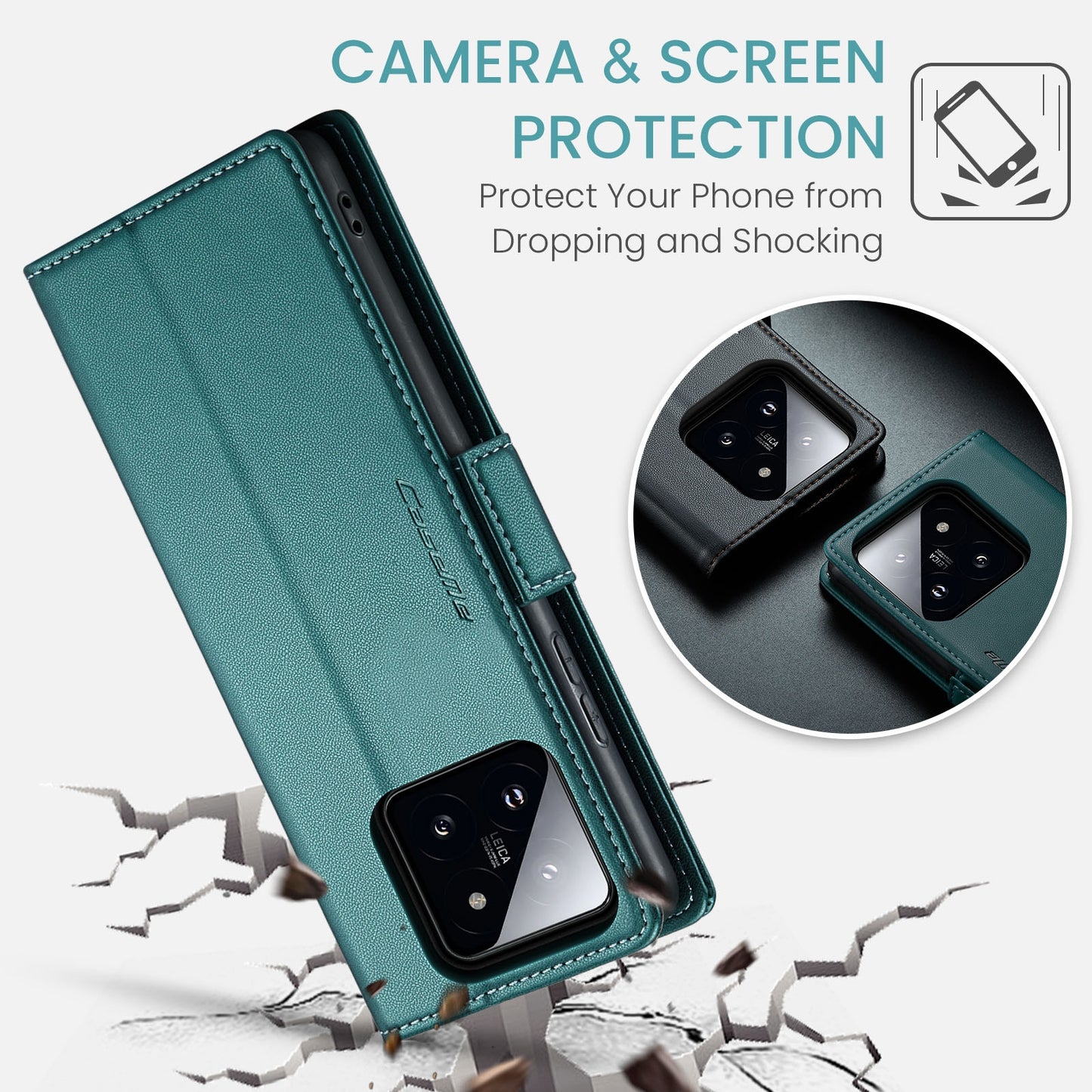 Xiaomi 14 Leather Wallet Case - RFID Blocking, Stand Function, Card Slots