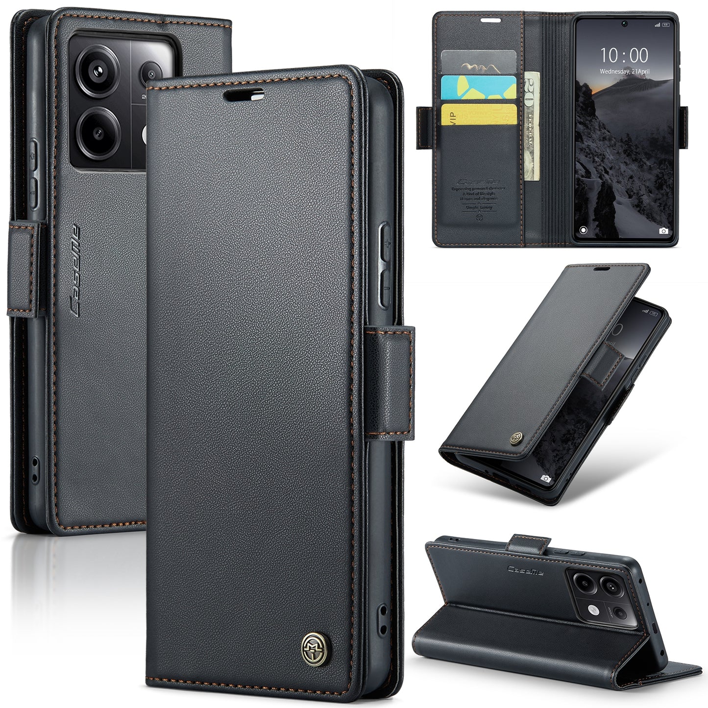 Xiaomi Redmi Note 13 Pro 5G Leather Wallet Case - RFID Blocking, Stand Function, Card Slots