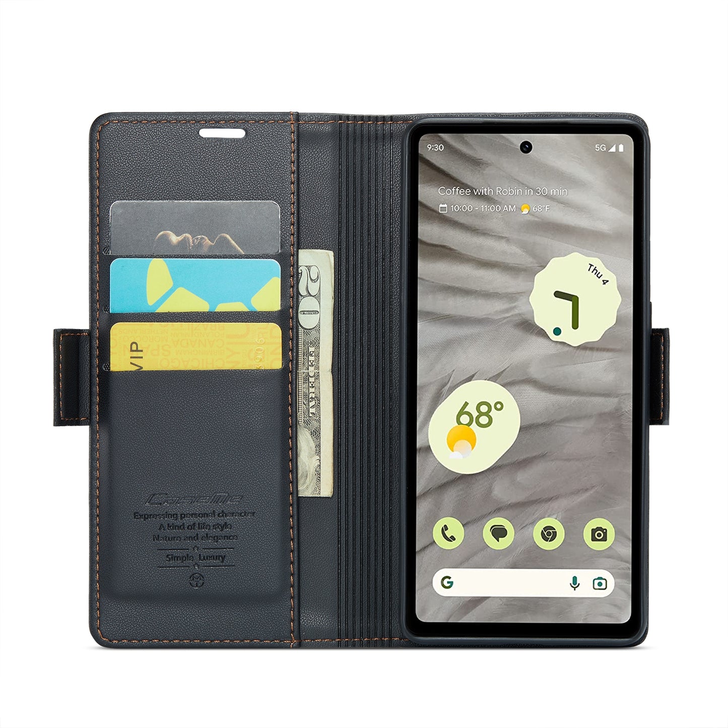 Google Pixel 7a Leather Wallet Case - RFID Blocking, Stand Function, Card Slots