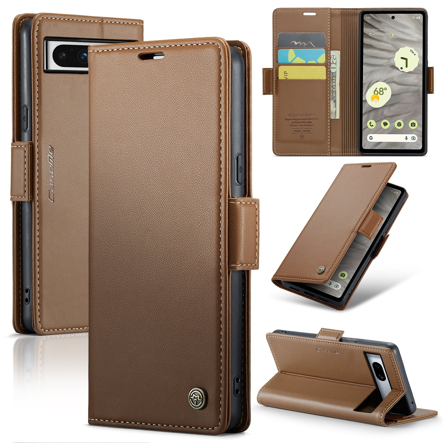 Google Pixel 7a Leather Wallet Case - RFID Blocking, Stand Function, Card Slots