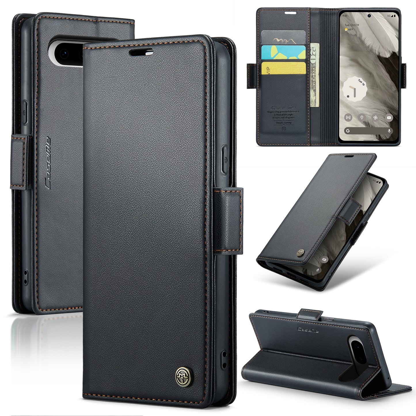 Google Pixel 8 Leather Wallet Case - RFID Blocking, Stand Function, Card Slots