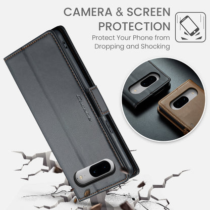 Google Pixel 8 Leather Wallet Case - RFID Blocking, Stand Function, Card Slots