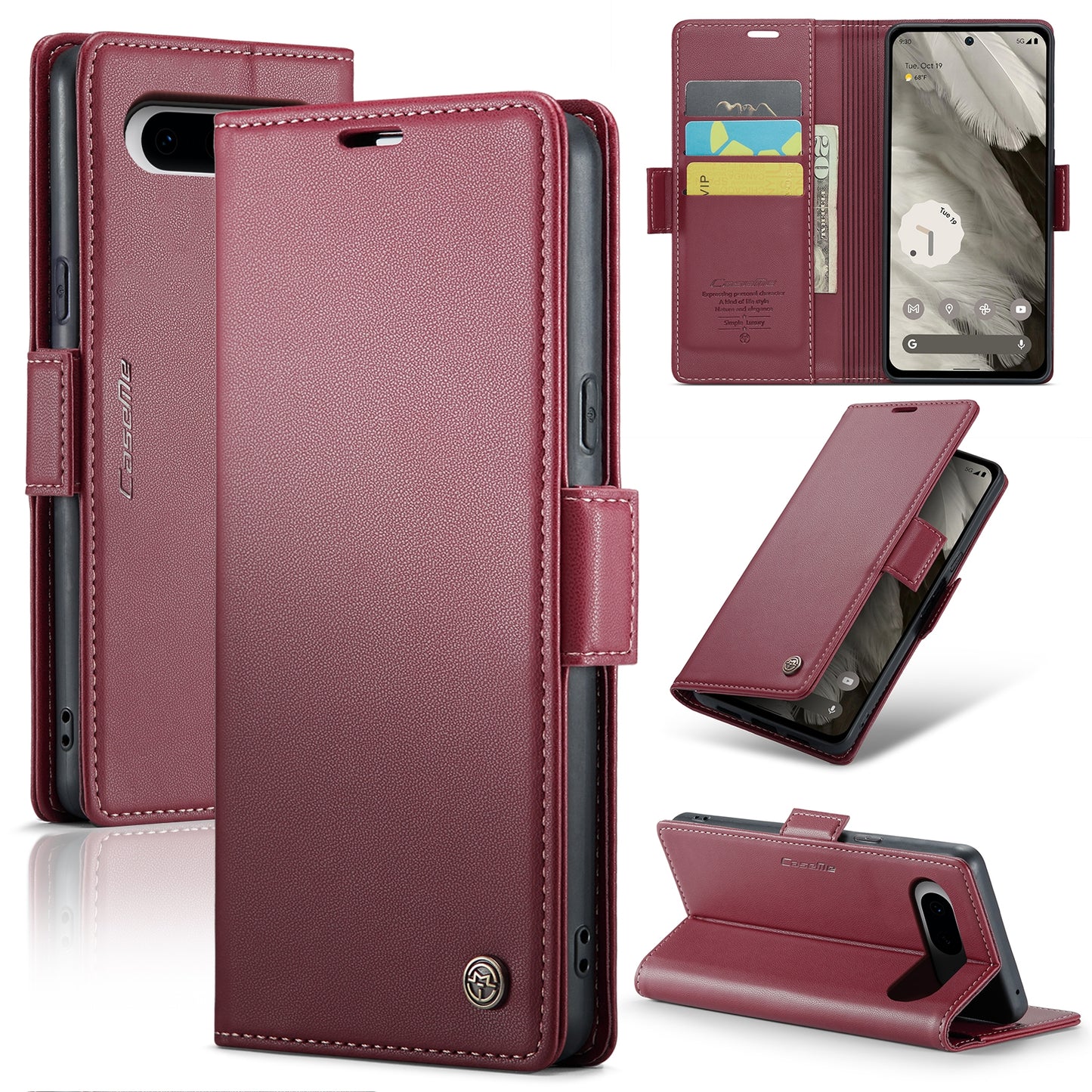 Google Pixel 8 Leather Wallet Case - RFID Blocking, Stand Function, Card Slots