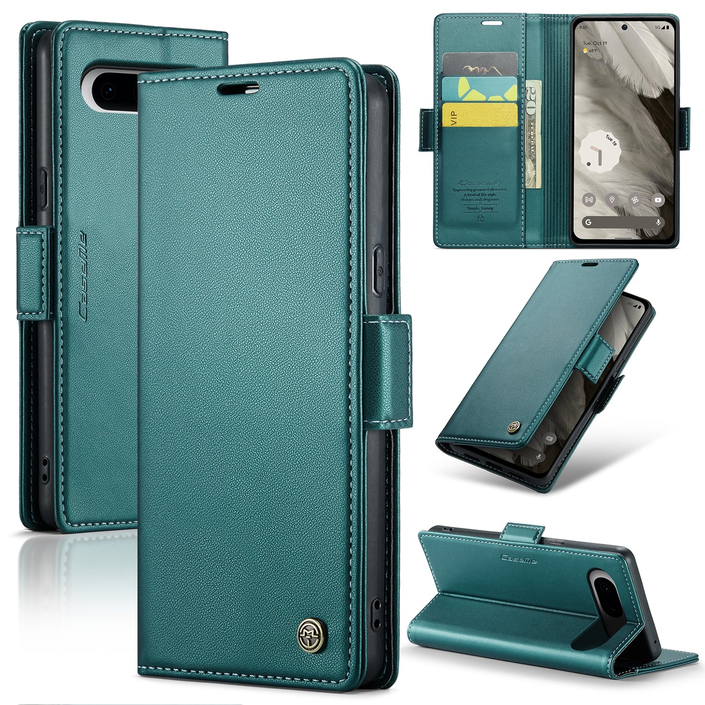 Google Pixel 8 Leather Wallet Case - RFID Blocking, Stand Function, Card Slots