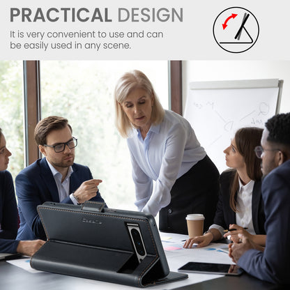 Google Pixel 8 Pro Leather Wallet Case - RFID Blocking, Stand Function, Card Slots