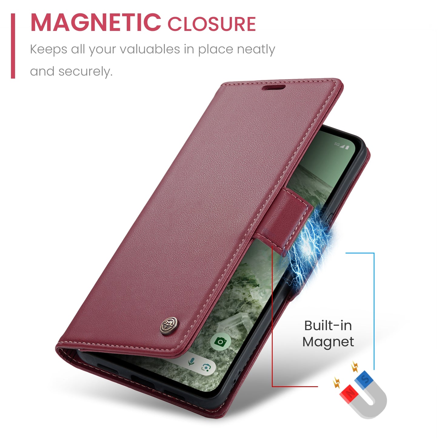 Google Pixel 8a Leather Wallet Case - RFID Blocking, Stand Function, Card Slots