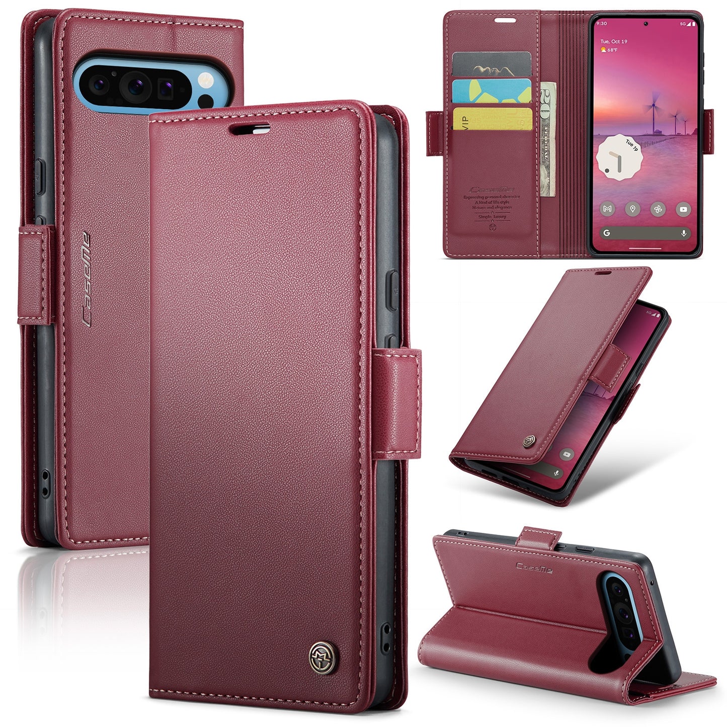 Google Pixel 9 Pro XL Leather Wallet Case - RFID Blocking, Stand Function, Card Slots