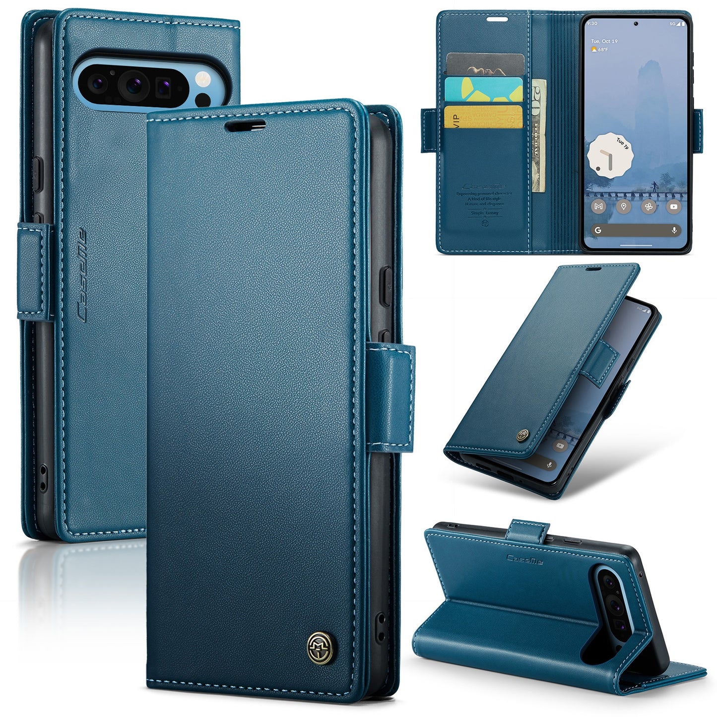 Google Pixel 9 Pro XL Leather Wallet Case - RFID Blocking, Stand Function, Card Slots