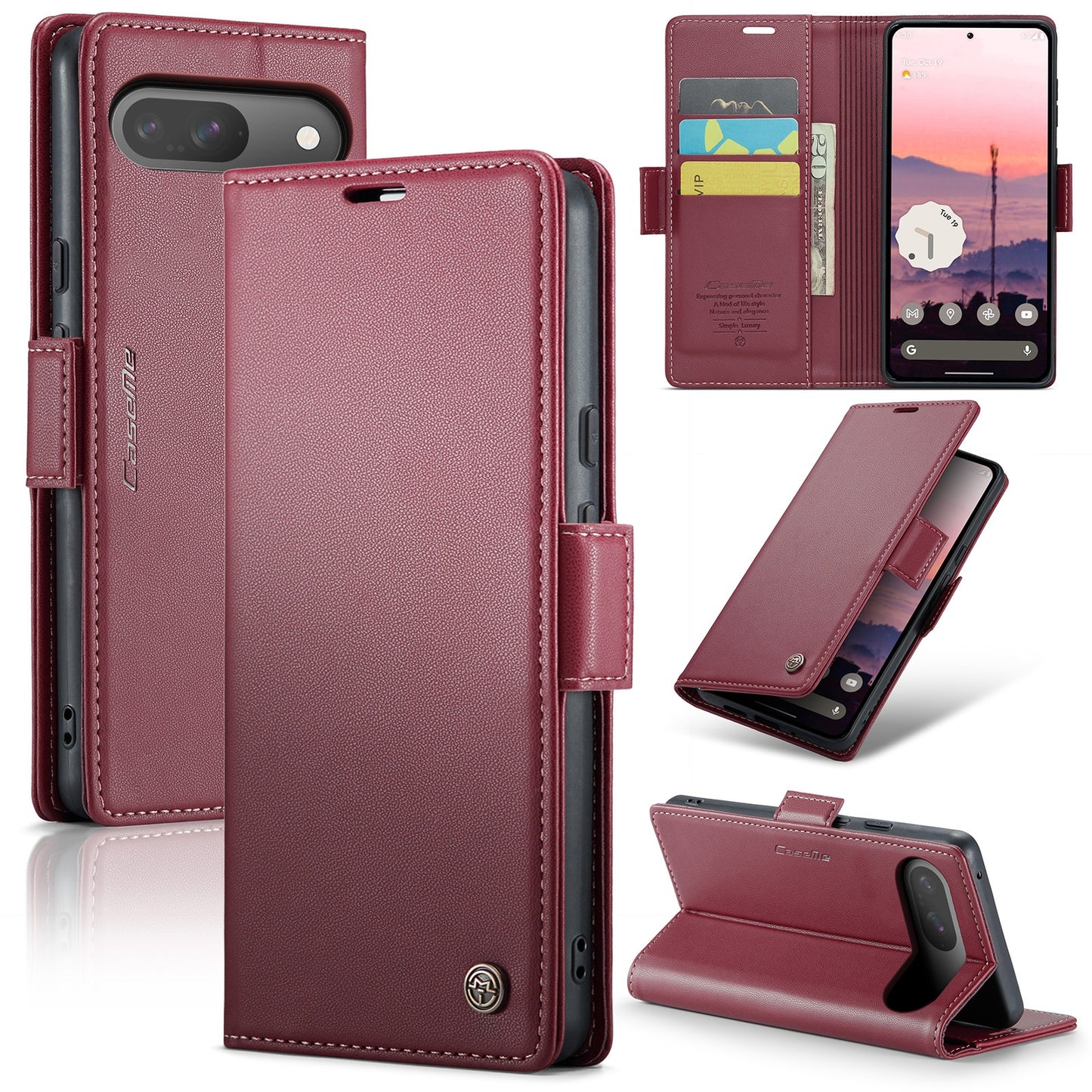 Google Pixel 9 Leather Wallet Case - RFID Blocking, Stand Function, Card Slots