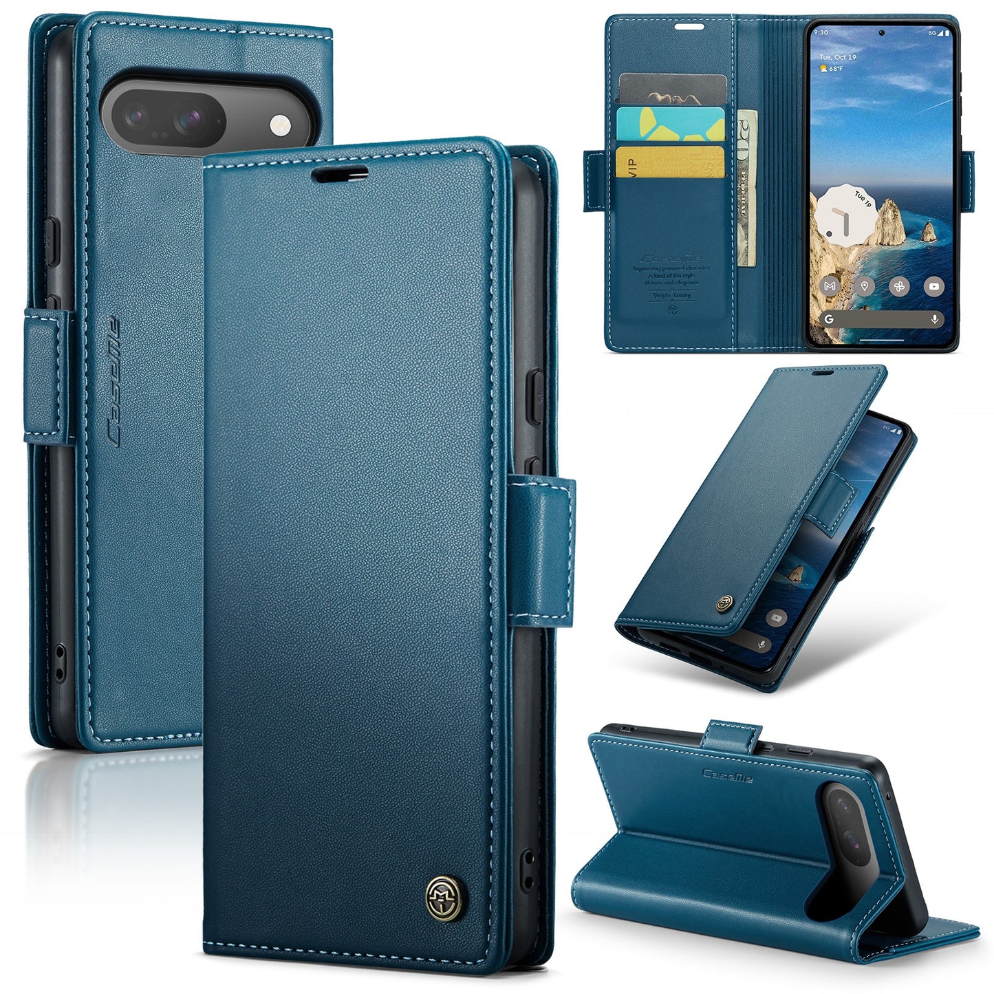 Google Pixel 9 Leather Wallet Case - RFID Blocking, Stand Function, Card Slots