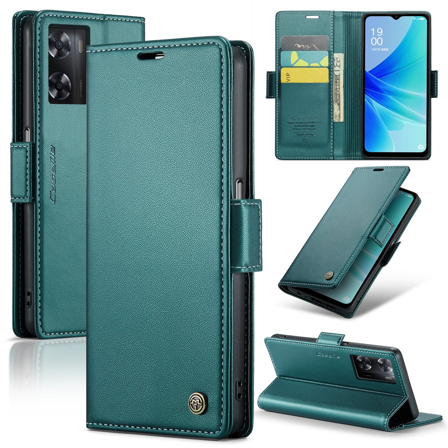 OPPO A57/A57s 4G Global Leather Wallet Case - RFID Blocking, Stand Function, Card Slots