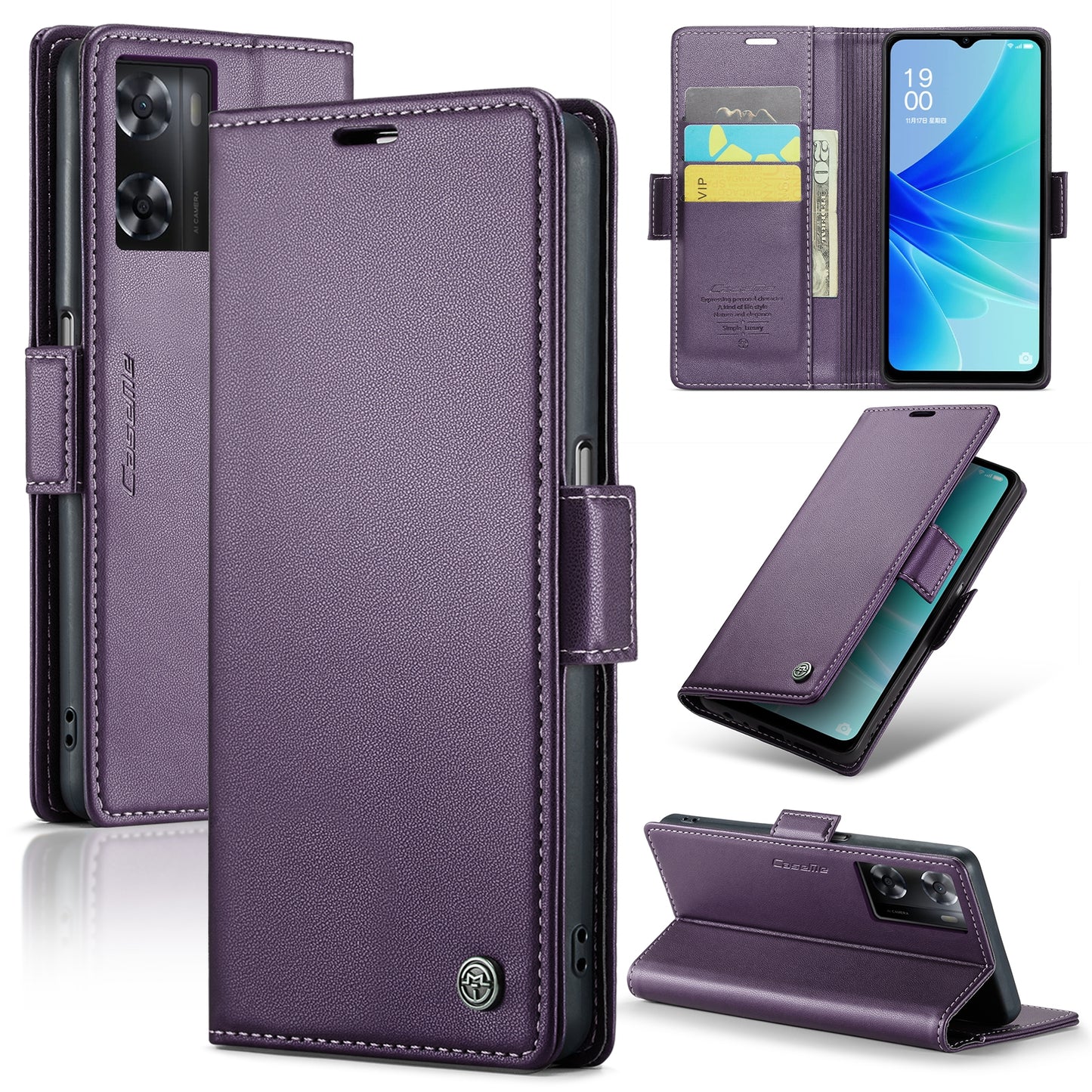 OPPO A57/A57s 4G Global Leather Wallet Case - RFID Blocking, Stand Function, Card Slots