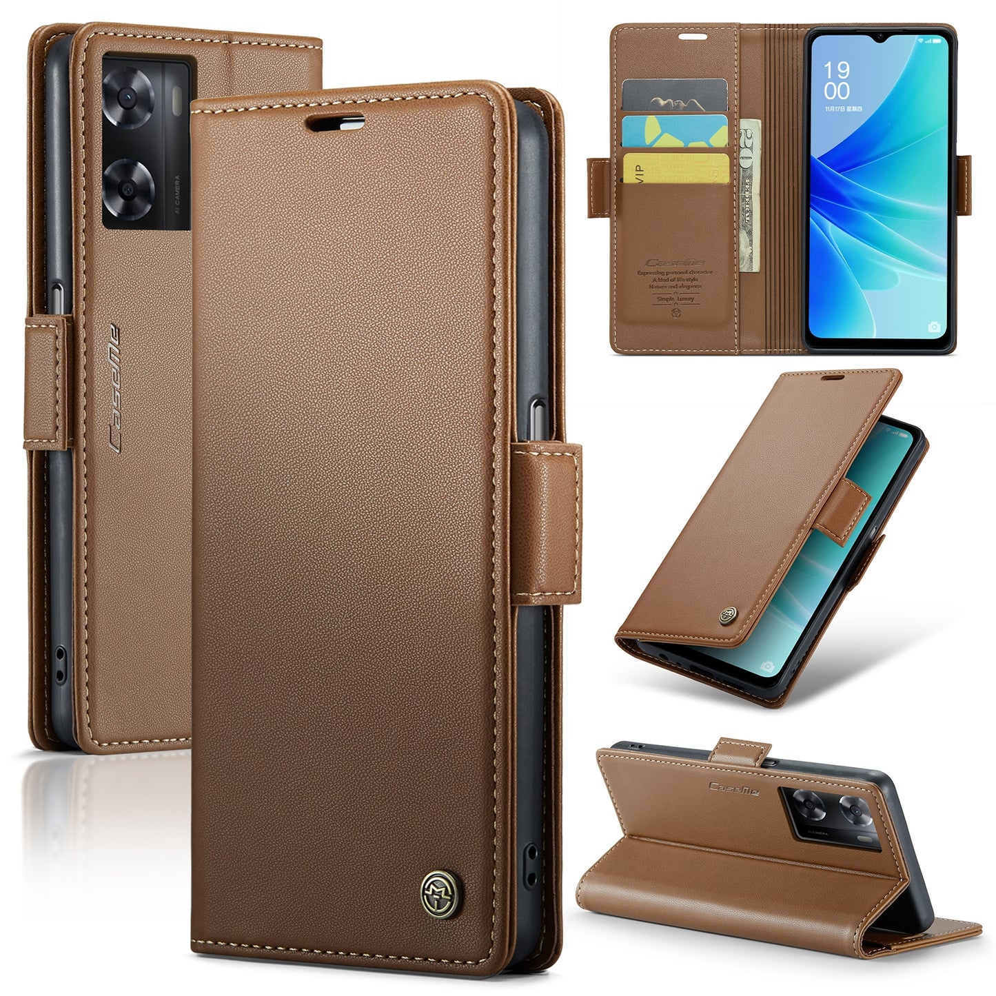 OPPO A77 4G Global Leather Wallet Case - RFID Blocking, Stand Function, Card Slots