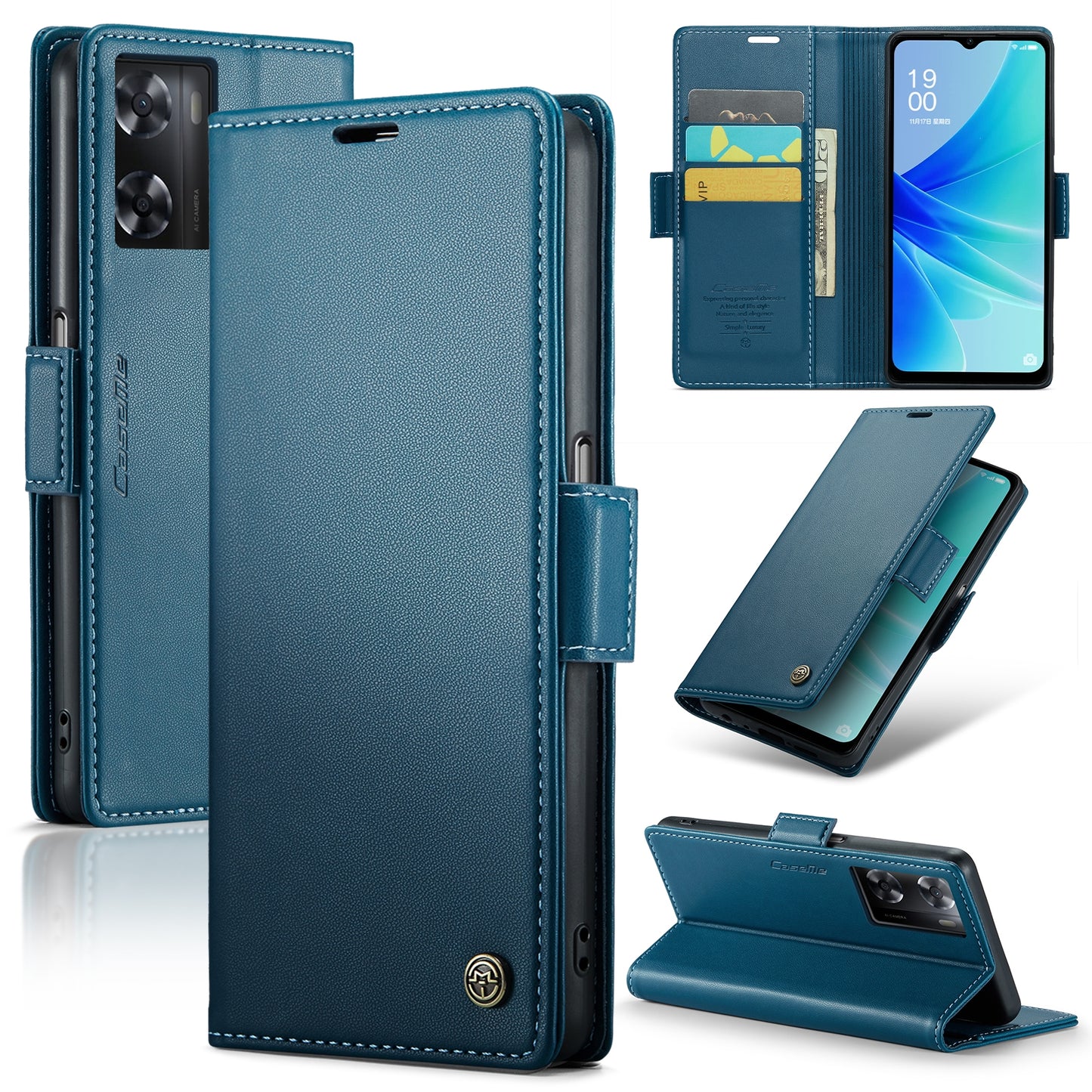 OPPO A77 4G Global Leather Wallet Case - RFID Blocking, Stand Function, Card Slots