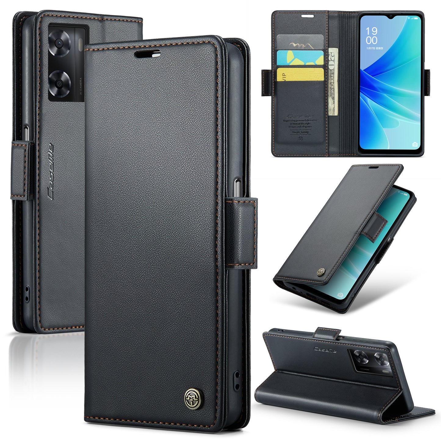 OPPO A77s Leather Wallet Case - RFID Blocking, Stand Function, Card Slots